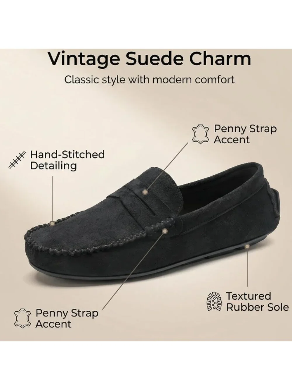 Men's Black Suede Penny Loafers Slip-On Driving Moccasins Casual Flat Shoes